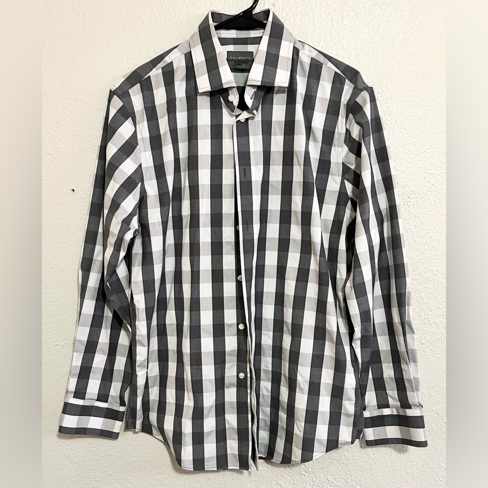 Calibrate Trim Fit Checkered Button-Up Black & White Men’s L/S Shirt Sz Sm EUC